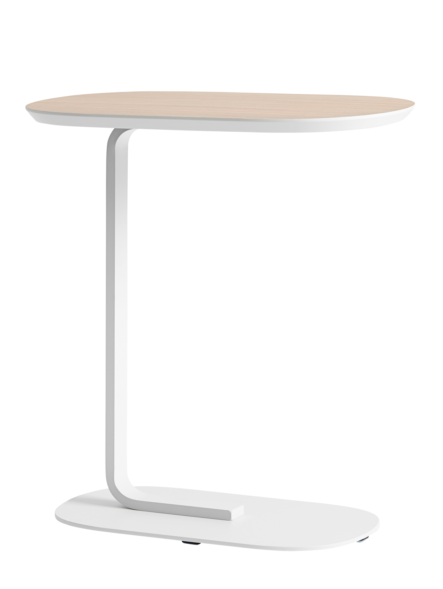 Muuto Relate Side Table Beistelltisch Low mit Holzplatte und weißem Gestell. Moderner Beistelltisch.