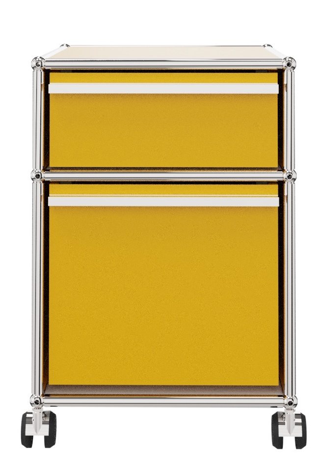 USM Haller Rollcontainer mit Hängeregistratur – goldgelb