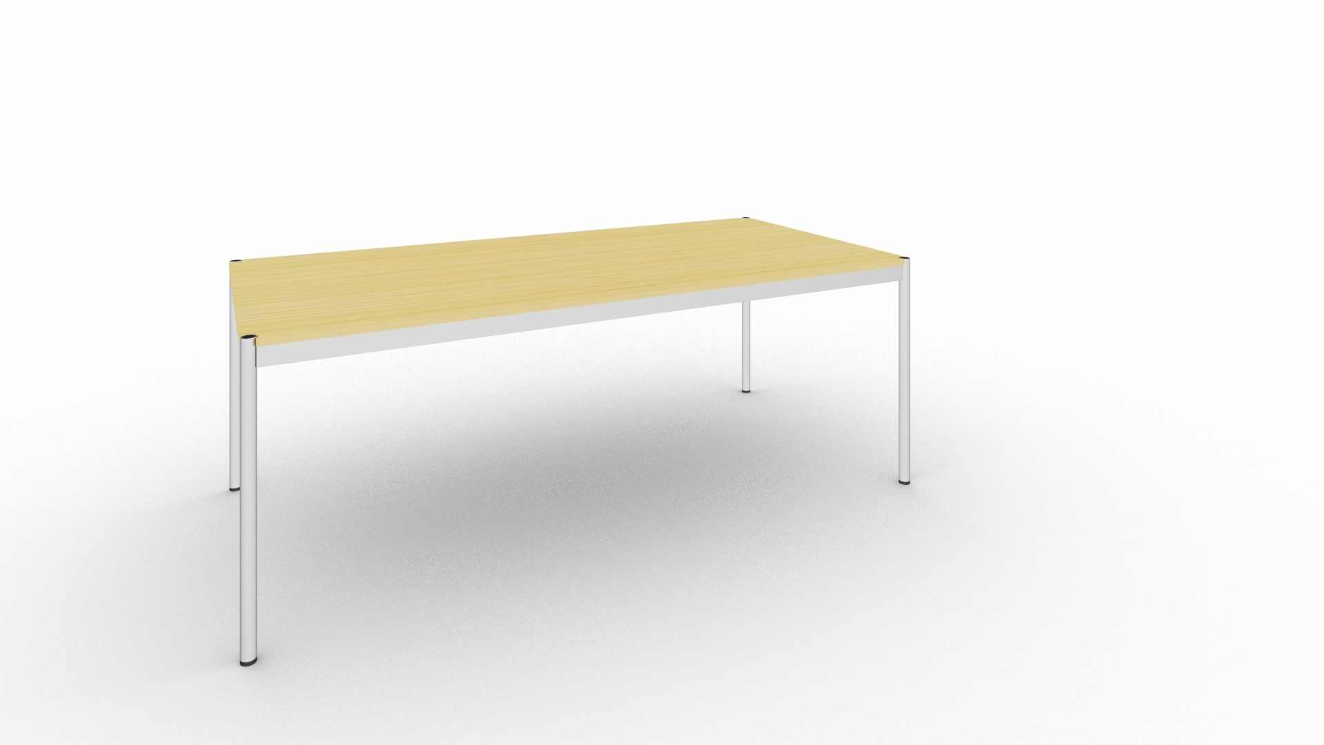 USM Haller Tisch mit Eichenfurnier und verchromtem Gestell, ideal als Bürotisch oder Esstisch.