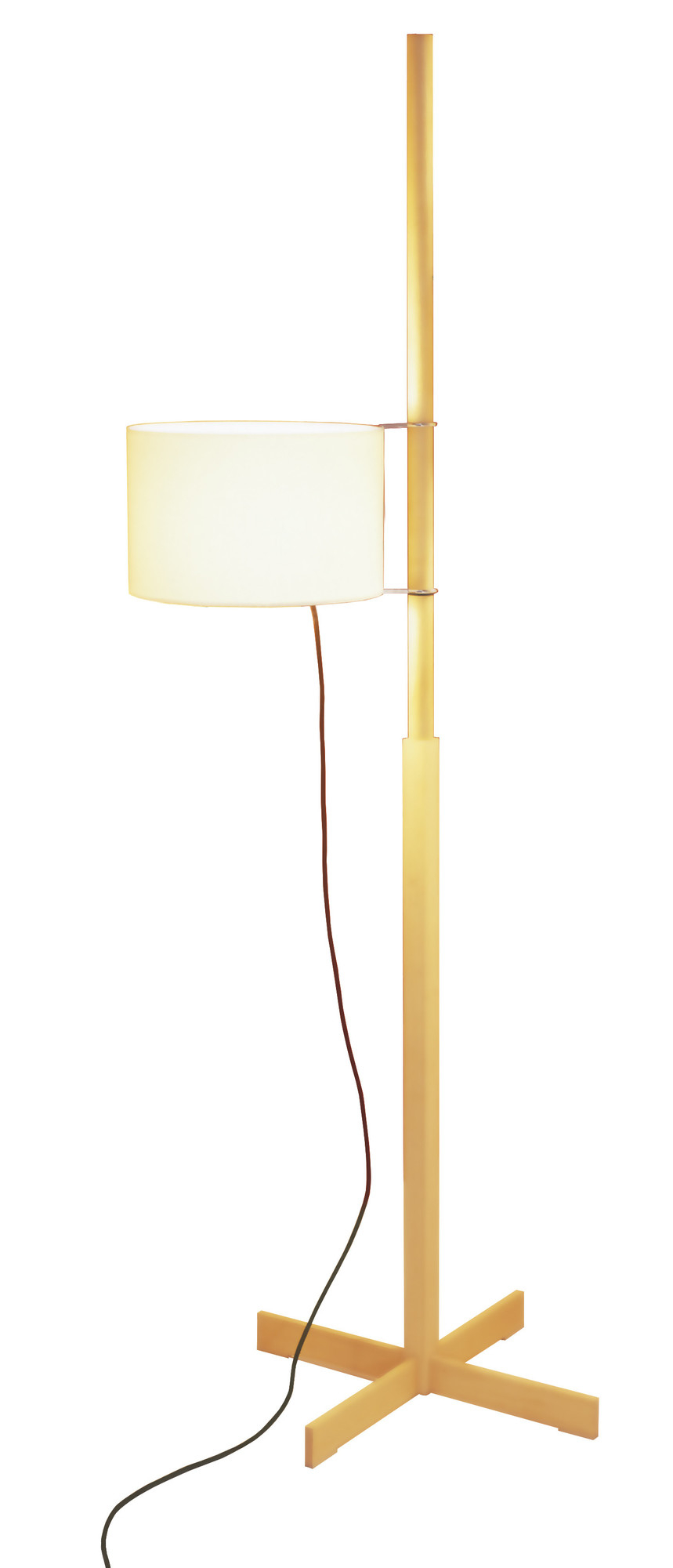 TMM Stehleuchte von Santa & Cole aus Buchenholz mit weißem Lampenschirm.