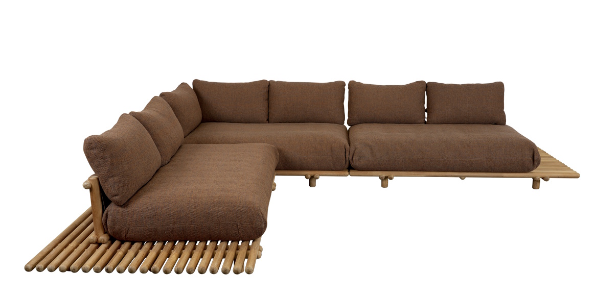 STICKS PLATFORM Ecksofa Groß Outdoor Cane-Line Gestell Teak/ Kissen Umber brown