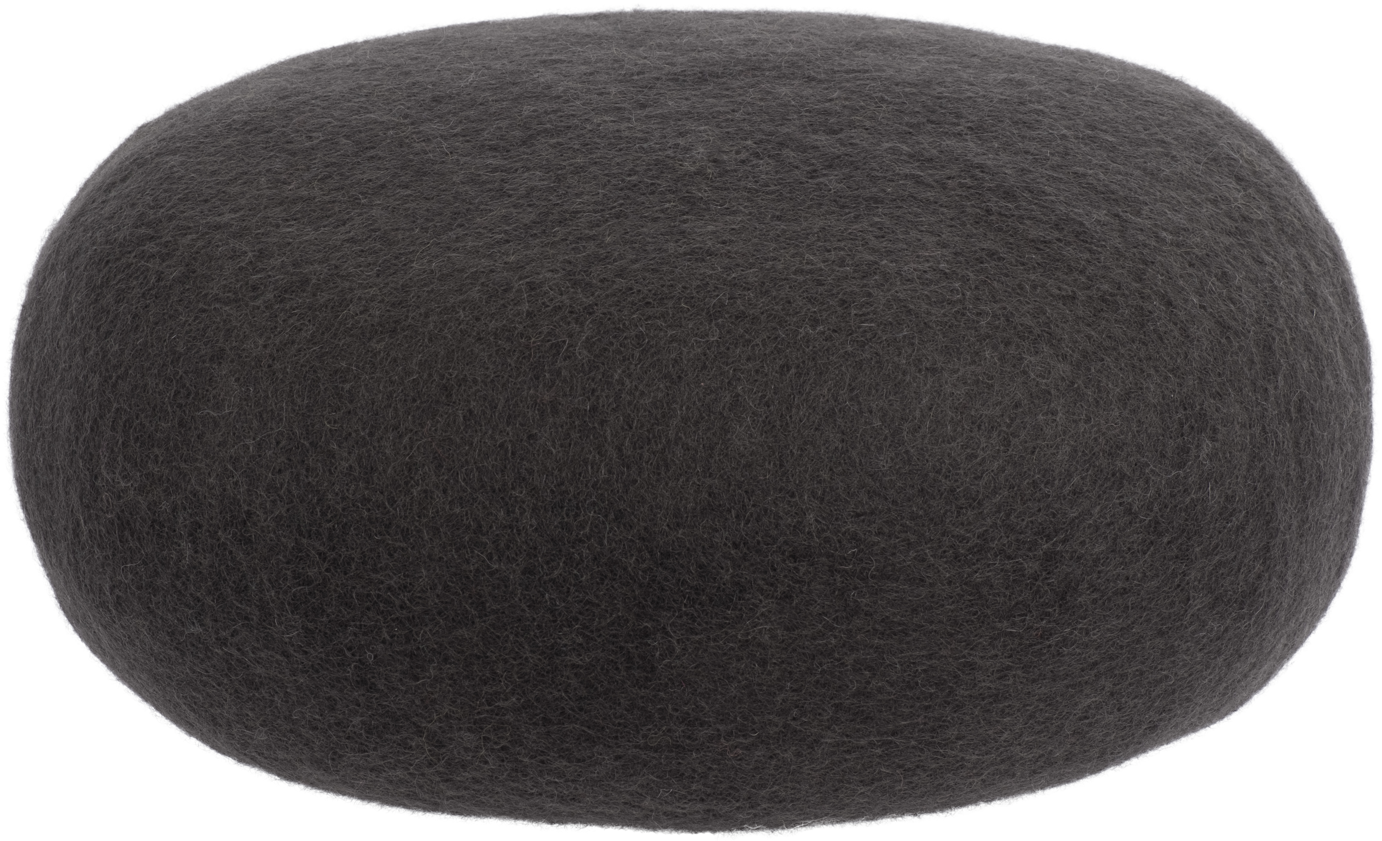 Nahaufnahme des grauen Filz Colour Pouf Hockers "Kuno" von myfelt. Gemütlicher Sitzhocker aus Filz.