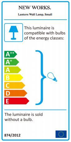 Energieeffizienzlabel der New Works Lantern Wall Lamp small Wandleuchte, kompatibel mit A++ bis E Leuchtmitteln.