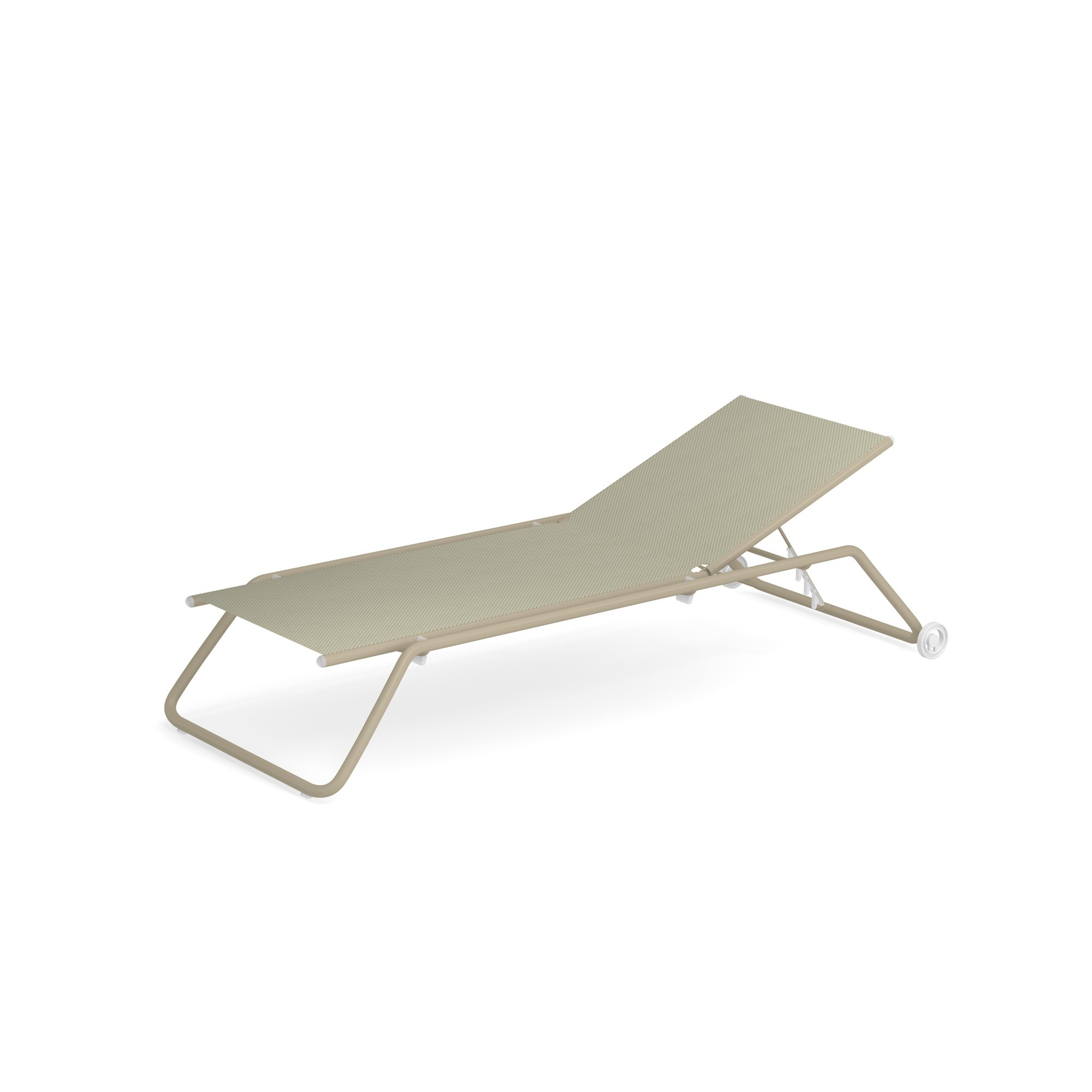 Snooze Sonnenliege in Taupe-Beige: Moderne Gartenliege mit verstellbarer Rückenlehne und Rollen für den Außenbereich.