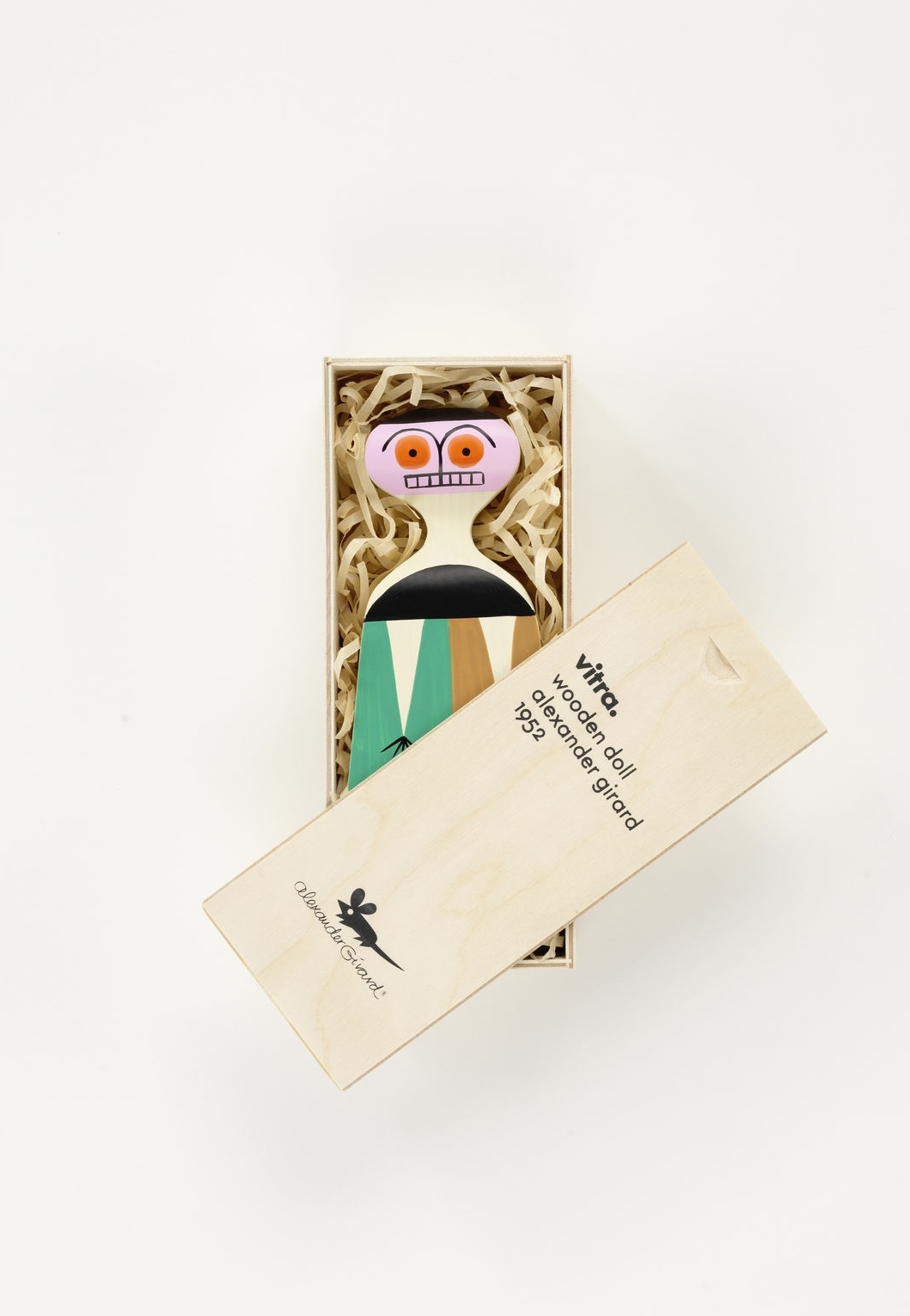Vitra Wooden Doll No. 3 in Holzbox, dekorative Holzfigur von Alexander Girard.