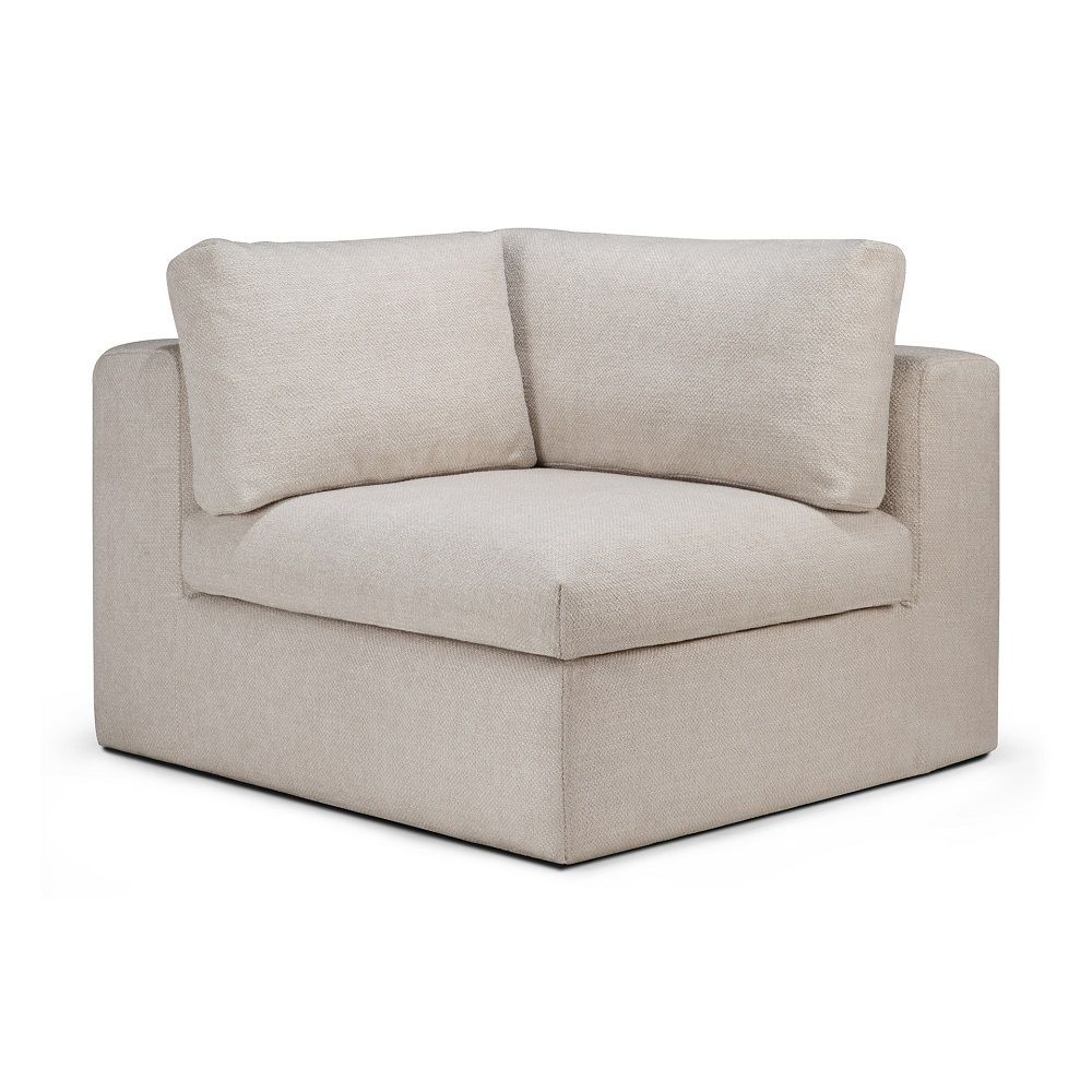 Mellow Sofa Ecke von Ethnicraft, Elfenbeinfarbener Stoff, Eckteil, modernes Wohnzimmer Möbel.