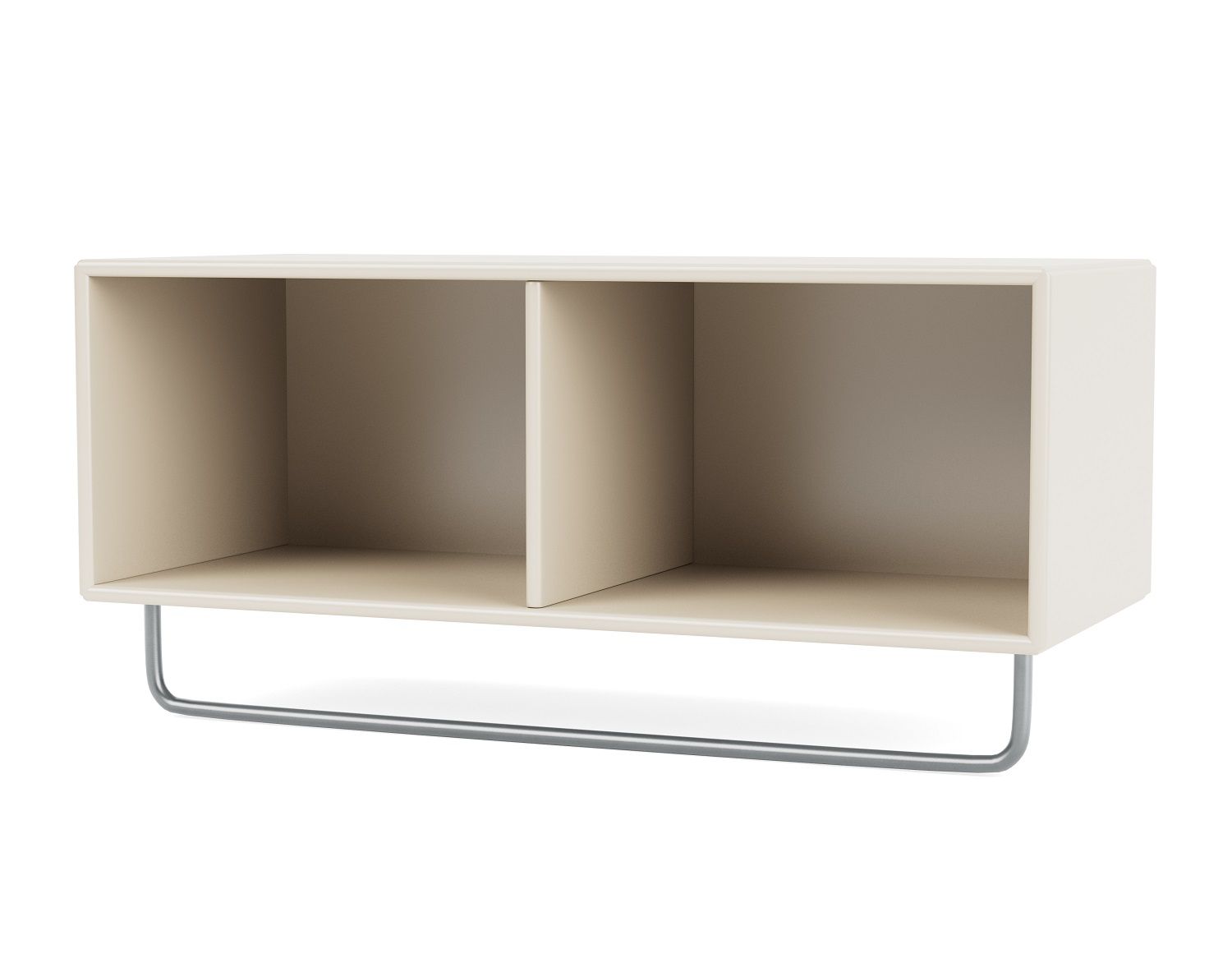 Beige Montana Ablage mit Kleiderstange: Wandregal mit zwei Fächern und Metallstange.