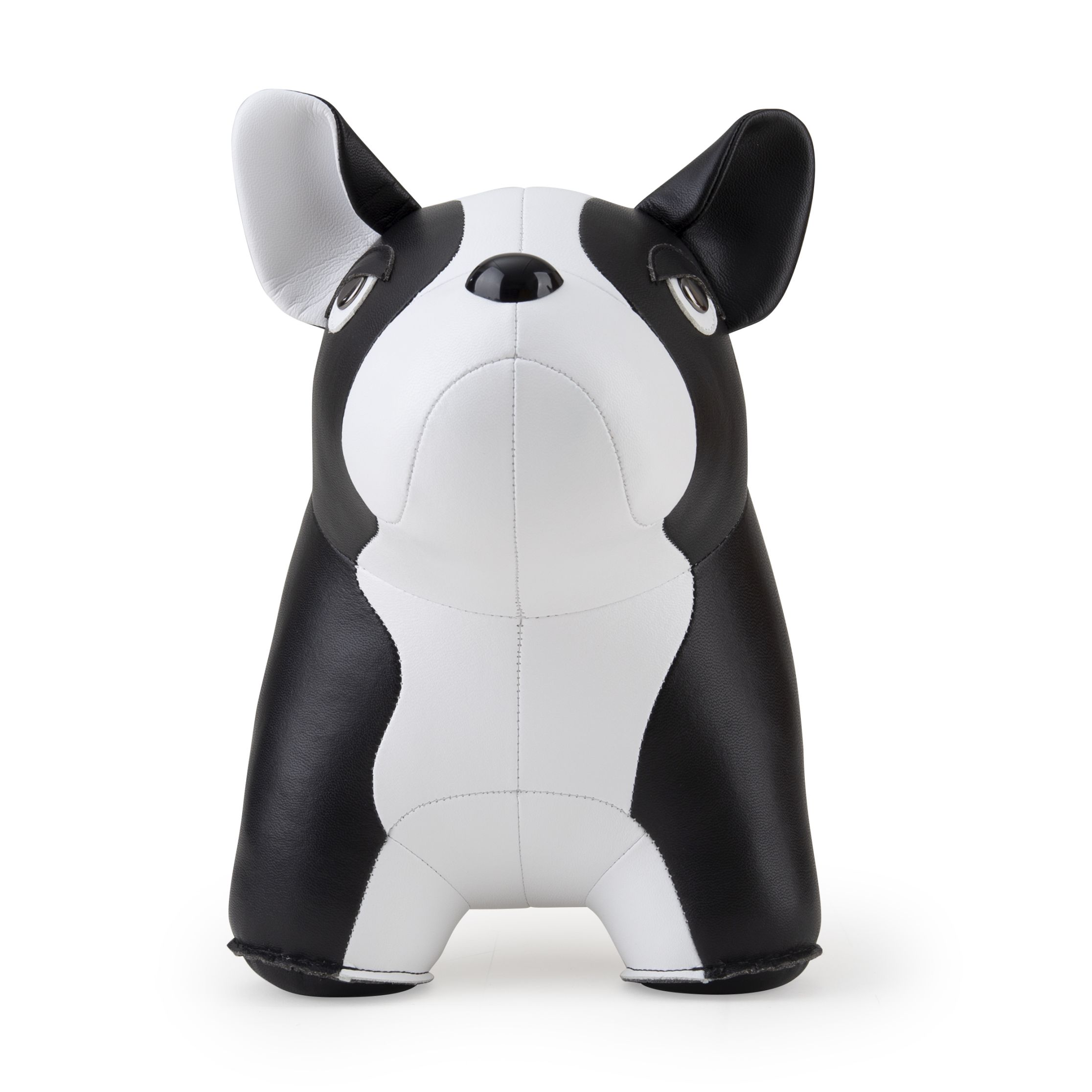 Türstopper Französische Bulldogge von Züny, schwarz-weißes Kunstleder, dekorativ und funktional für ein stilvolles Zuhause.