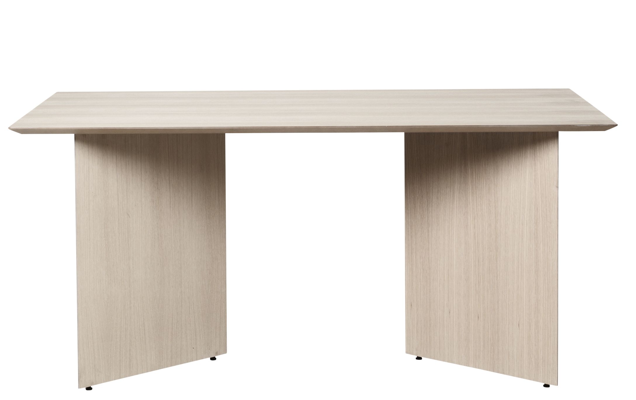 Heller, rechteckiger Mingle Table Tisch von Ferm Living, 160 cm, mit Holzstruktur und zwei Tischbeinen.