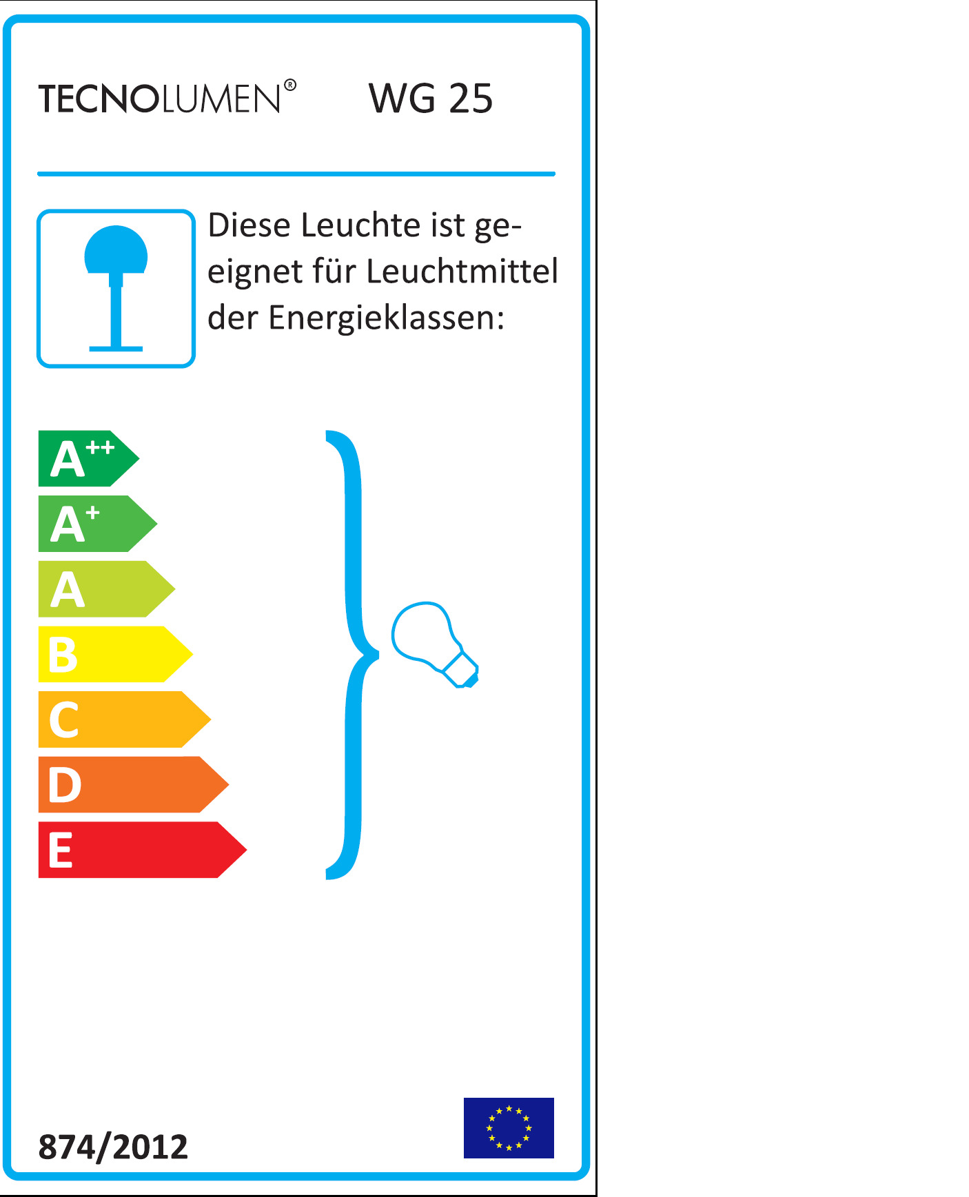 Energielabel der Tecnolumen WG 25 GL Wagenfeld Tischleuchte, Energieeffizienzklasse A++ bis E.