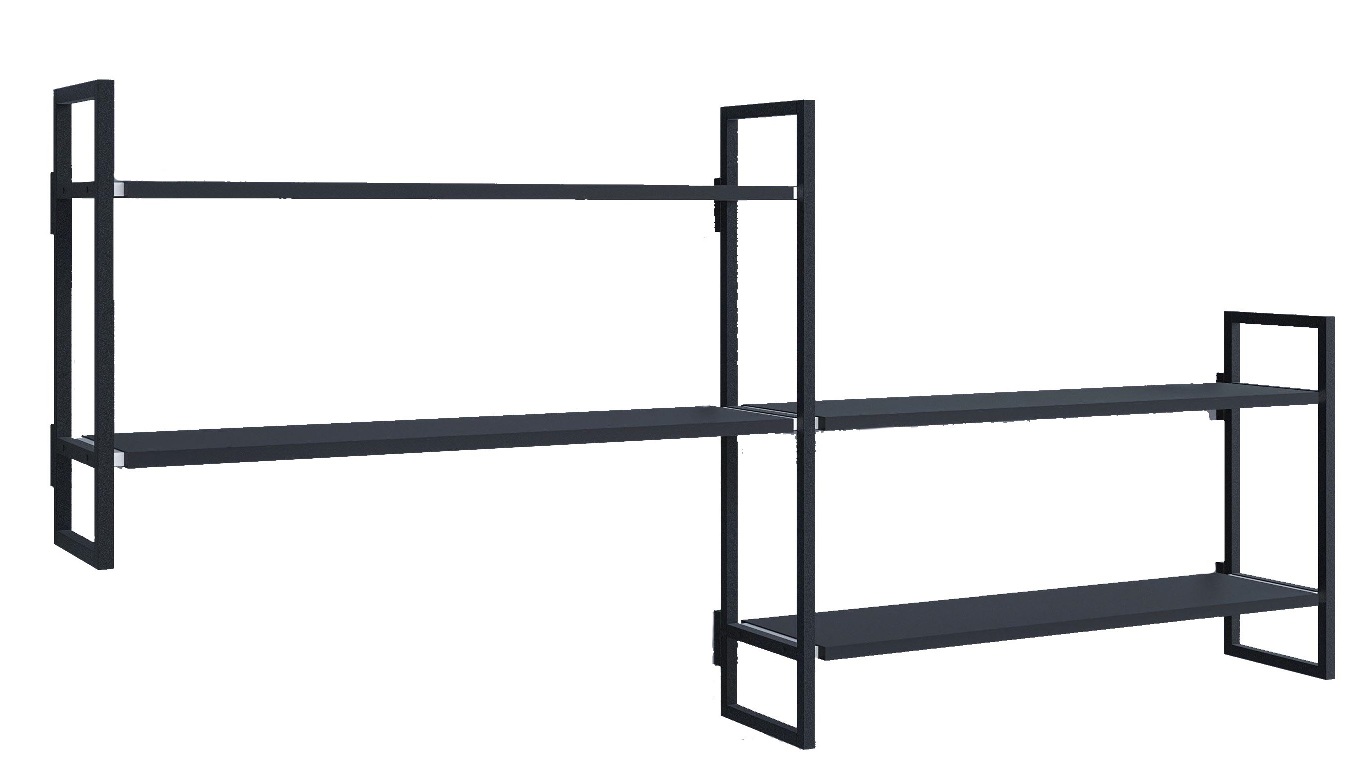 Schwarzes Wandregal Grundmodul F Oncono mit drei Regalböden und minimalistischem Design für Wohnzimmer oder Büro.