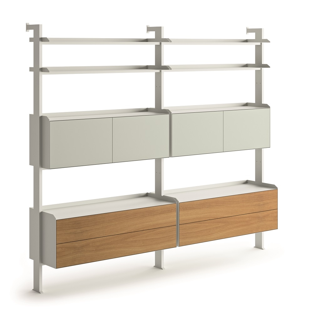 SCALA Wandregal in Papyrusweiß von Müller Möbelfabrikation mit Regalböden, Schränken und Schubladen.