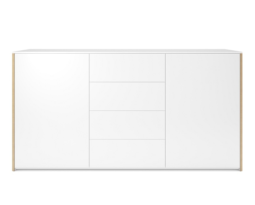 Weißes Modular Plus Sideboard von Müller Möbelwerkstätten mit zwei Türen und vier Schubkästen.
