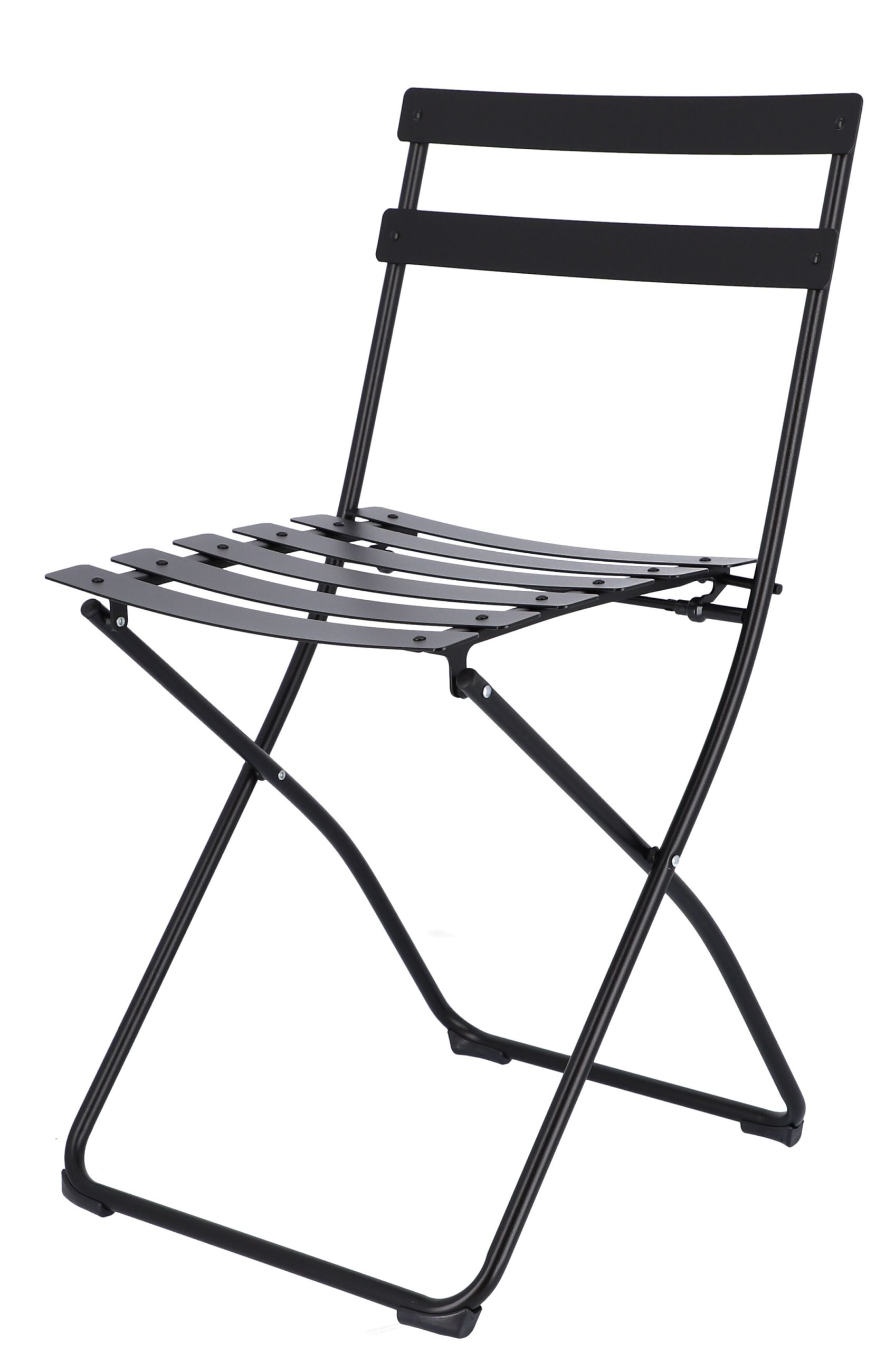 Schwarzer Fiam Spring Klappstuhl von Jan Kurtz für den Outdoor-Bereich, freigestellt auf weißem Hintergrund.