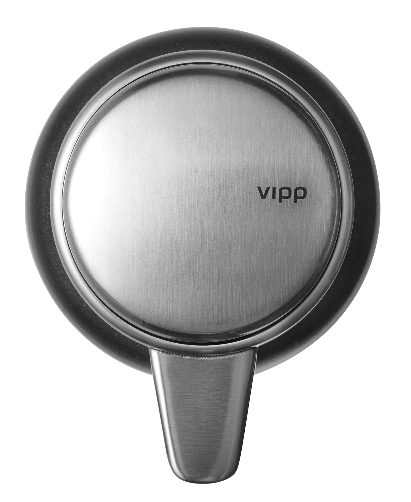 Nahaufnahme des Vipp Seifenspenders in Schwarz, modernes Design für Badezimmer und Küche.