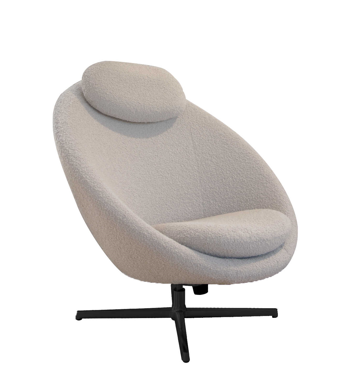 Pace Loungesessel von Cane-Line: Moderner Sessel mit Bouclé-Bezug und schwarzem Drehfuß.