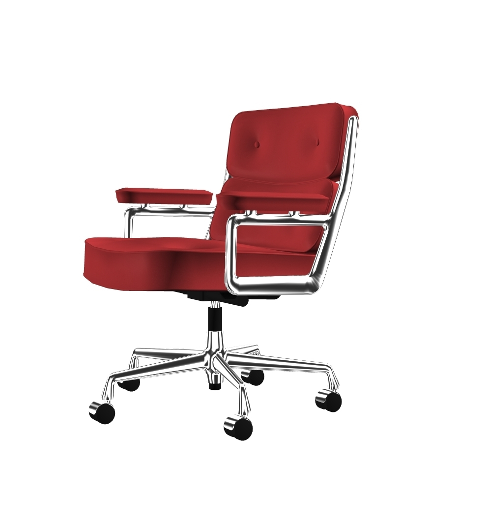 Roter Lobby Chair ES 104 von Vitra: Bürostuhl mit Chromgestell und Lederbezug.