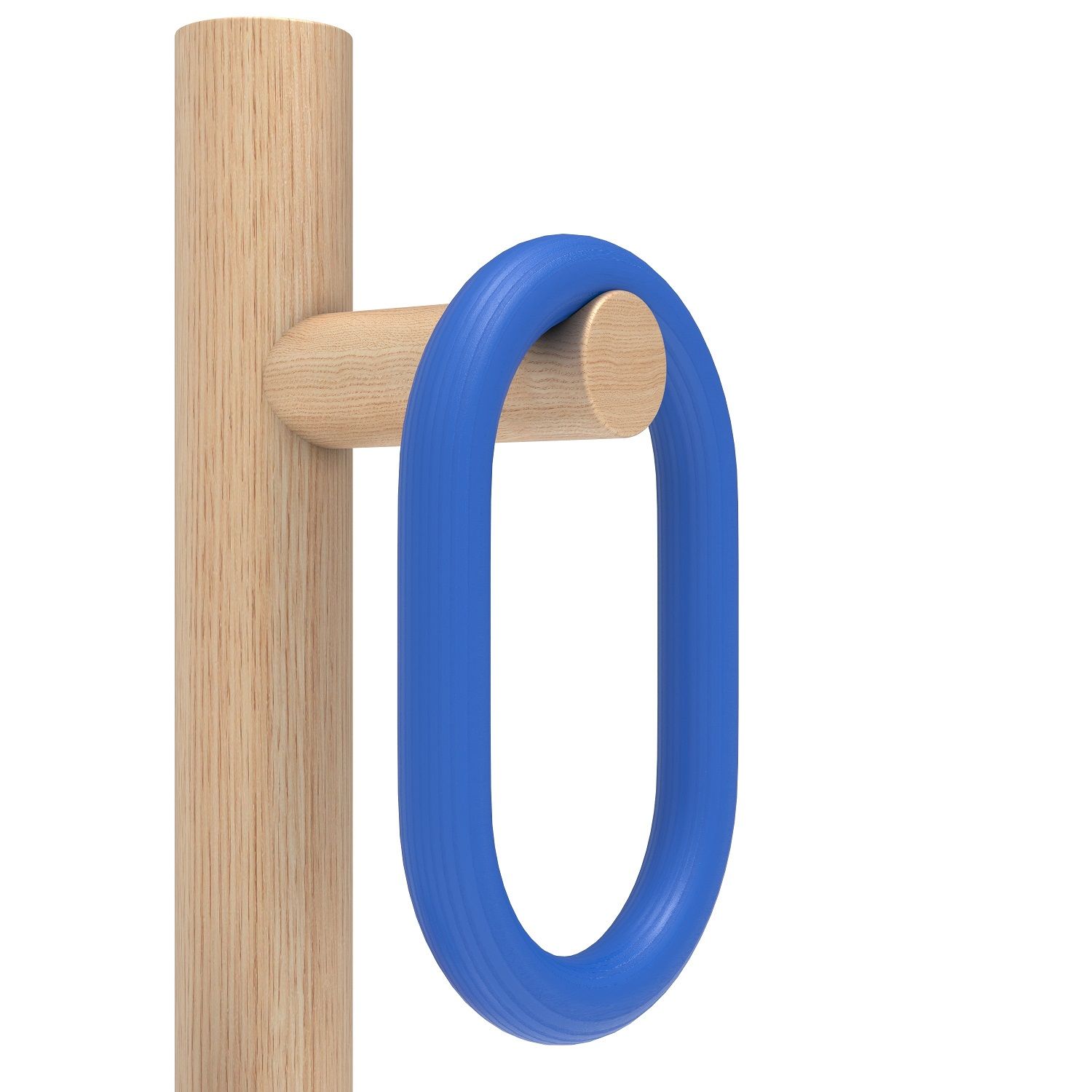 Detailaufnahme: Hartô Kleiderständer Fernand mit blauem Ring und hellem Holz, Garderobenständer für Flur.