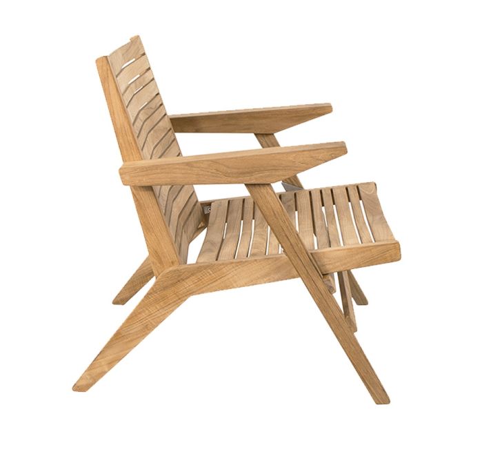 Flip Loungesessel von Cane-Line aus Teakholz, seitliche Ansicht. Gartenmöbel für Terrasse und Balkon.