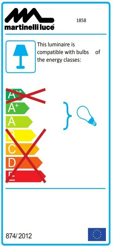 Energieeffizienzlabel für Martinelli Luce Leuchte, kompatibel mit A-Klasse Leuchtmitteln für energieeffiziente Beleuchtung.