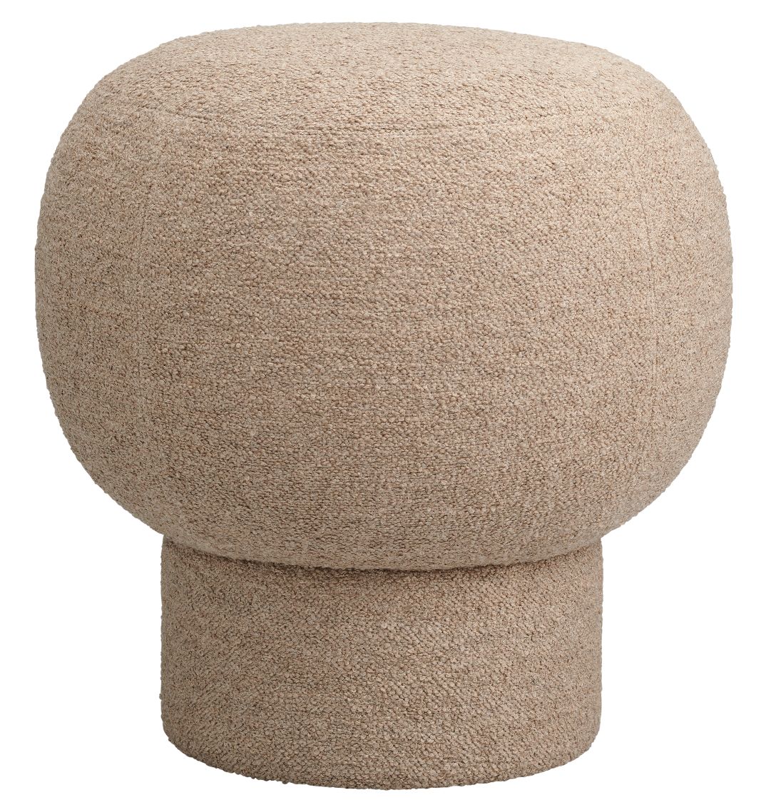 Beiger Liége Pouf Barnum von Norr11 mit Bouclé-Bezug, ideal als Sitzhocker oder Fußhocker.