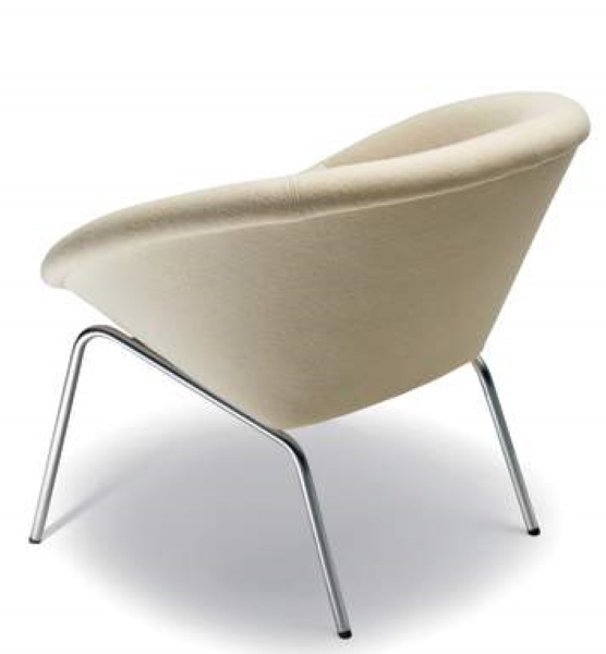 Beiger Walter Knoll Sessel 369 mit verchromtem Stahlgestell, Ansicht von hinten. Designklassiker.