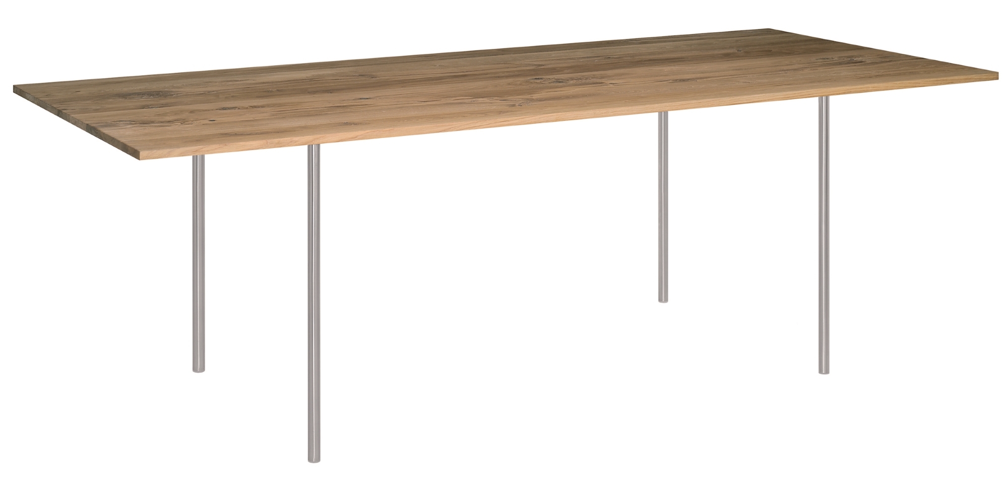 TA14 Anton Tisch e15: Rechteckiger Esstisch aus Eiche mit filigranen Metallbeinen.