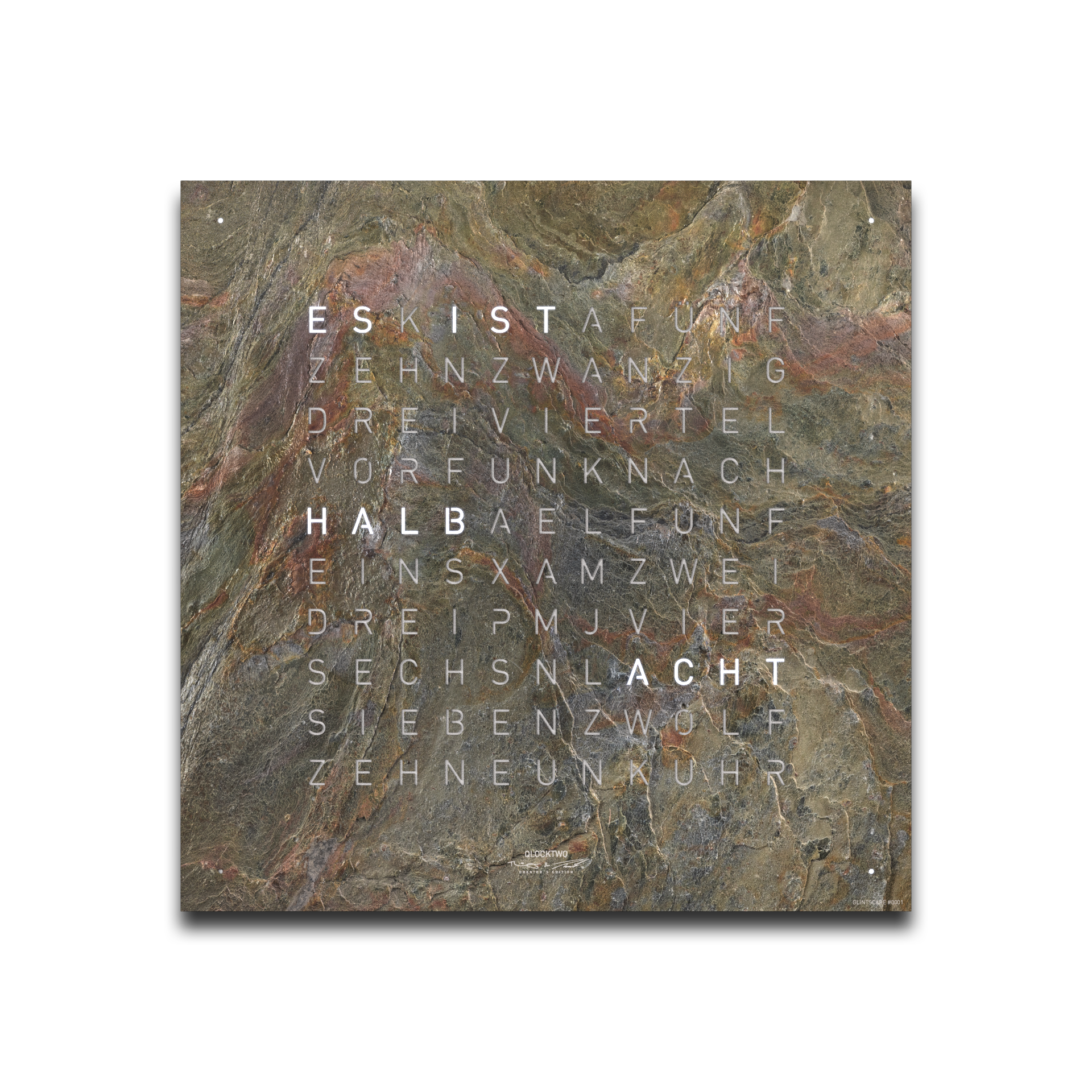 Frontcover für Earth 45 Wanduhr / Zeitobjekt Deutsch QLOCKTWO