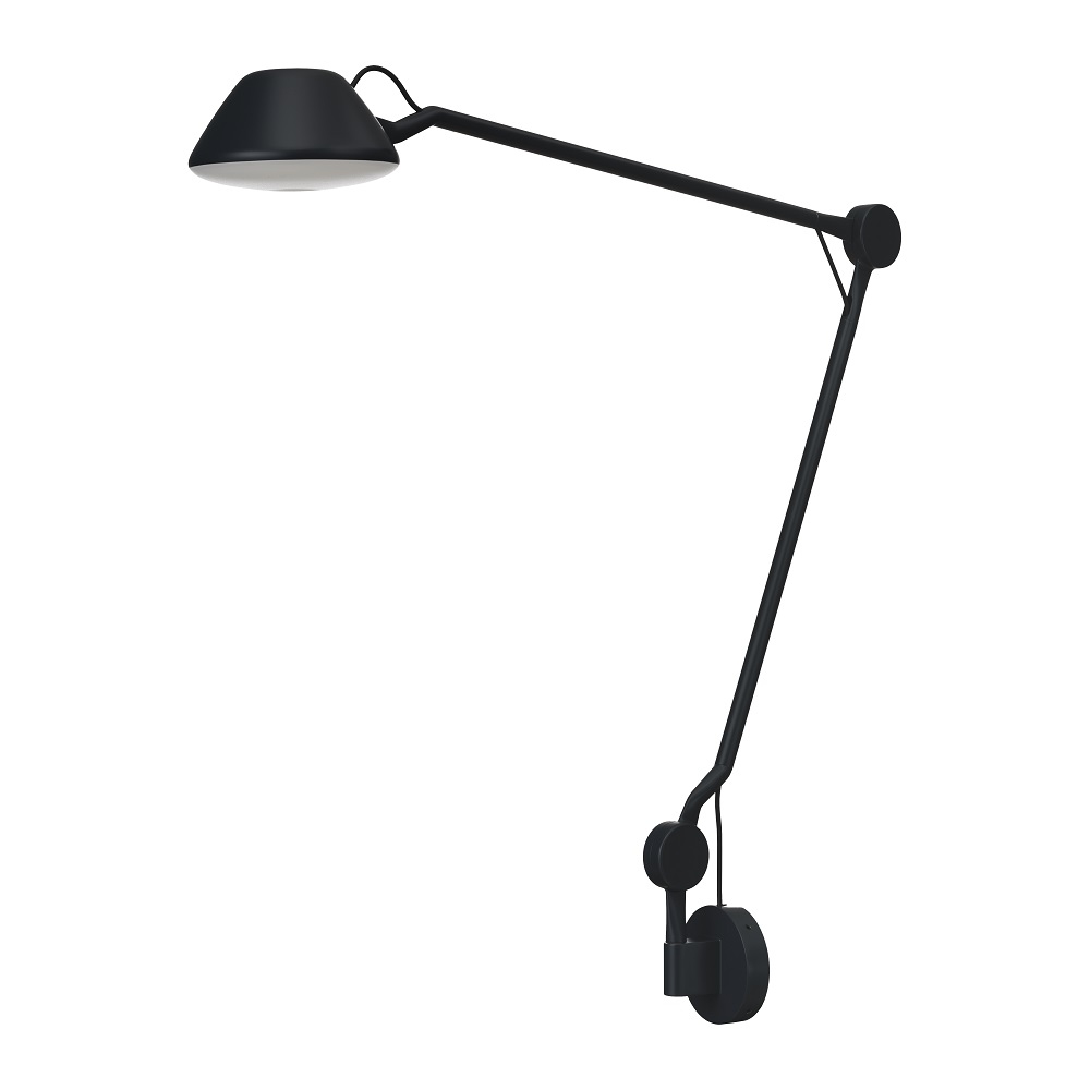 Schwarze AQ01 Wandleuchte von Fritz Hansen mit verstellbarem Arm und Kegelförmigem Lampenschirm.