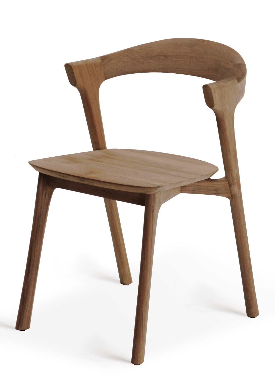 Ethnicraft Bok Teak Stuhl: Moderner Holzstuhl aus Teakholz mit geschwungenem Design für Esszimmer und Wohnbereich.