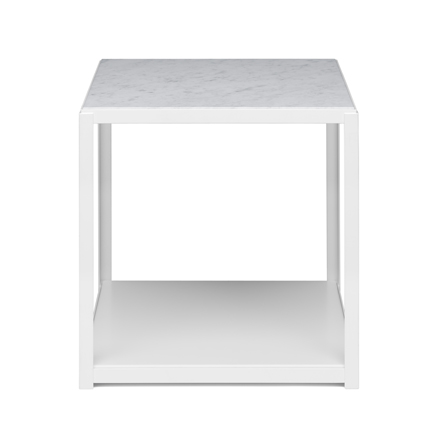 FK12 Fortyforty Beistelltisch von e15 mit weißem Gestell und Marmorplatte, moderner Nachttisch.