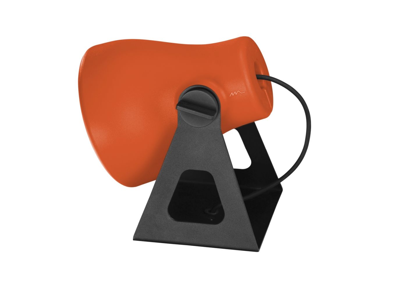 Orangefarbene Mini Frog Außenleuchte von Martinelli Luce auf einem schwarzen Metallfuß.