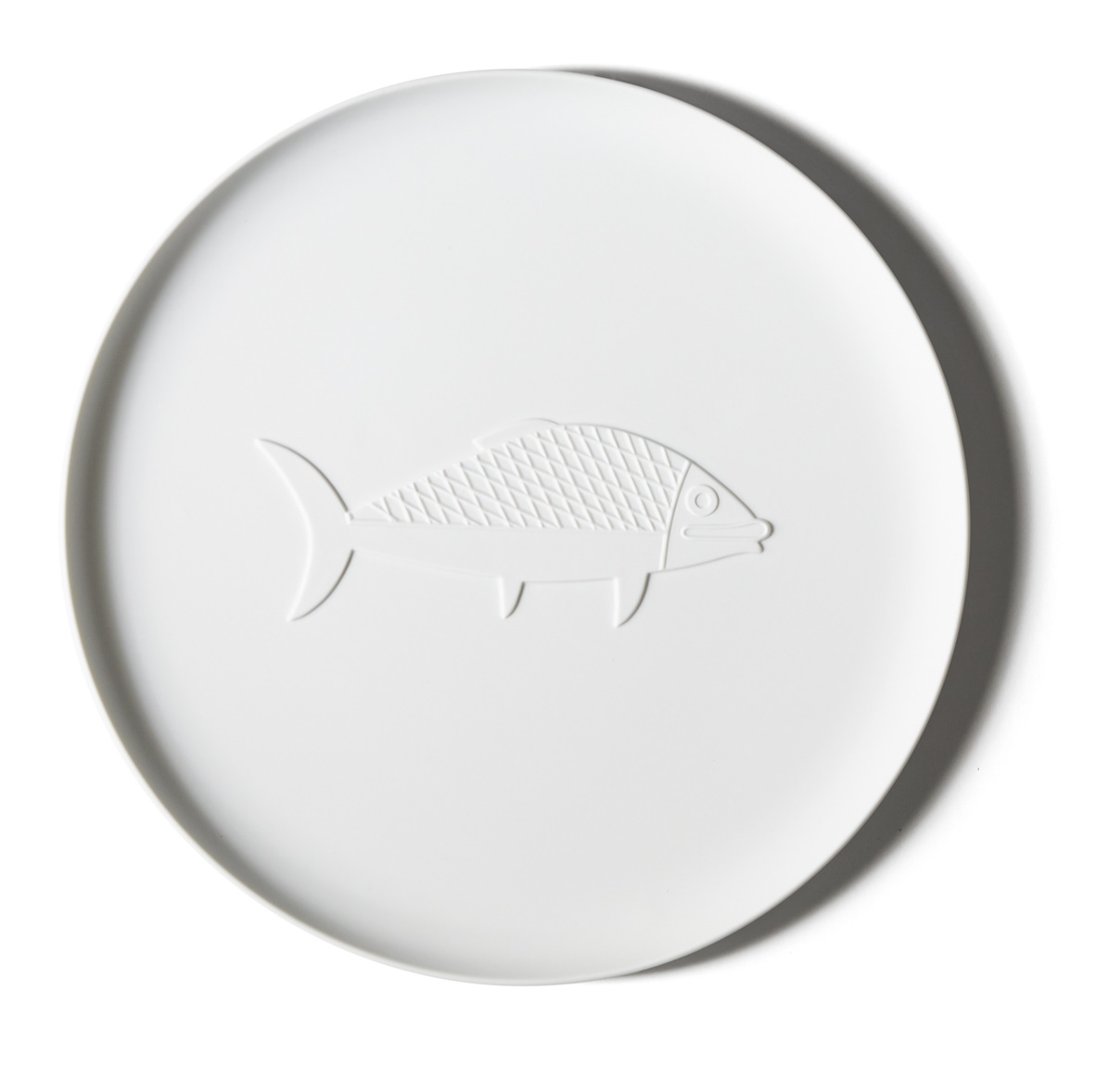 Weißes Chandigarh Tablett von Cassina mit Fischmotiv, modernes Design für Tischdekoration und Servieren.