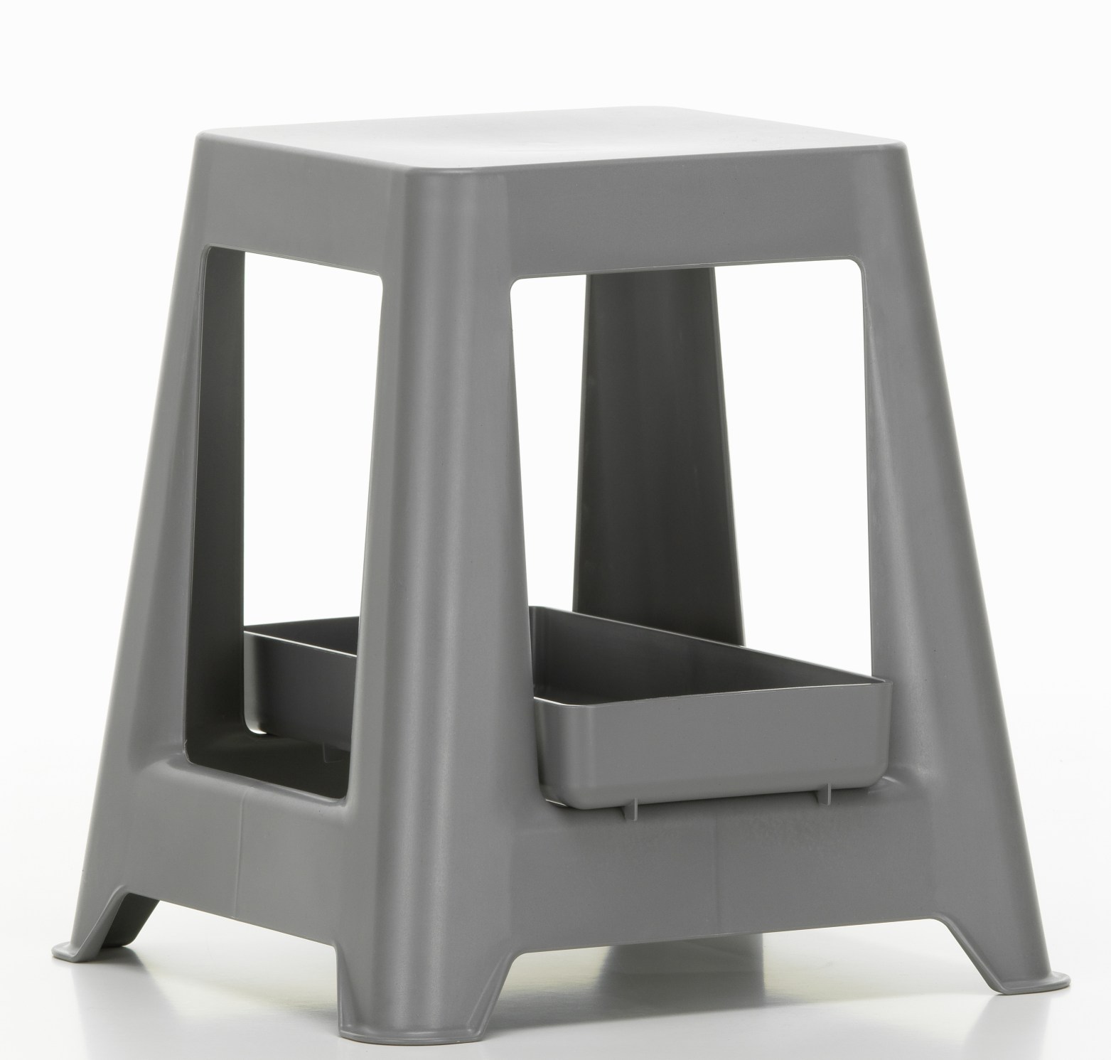 Dunkelgrauer Chap Hocker von Vitra: Moderner, minimalistischer Tritthocker aus robustem Kunststoff für den Innenbereich.