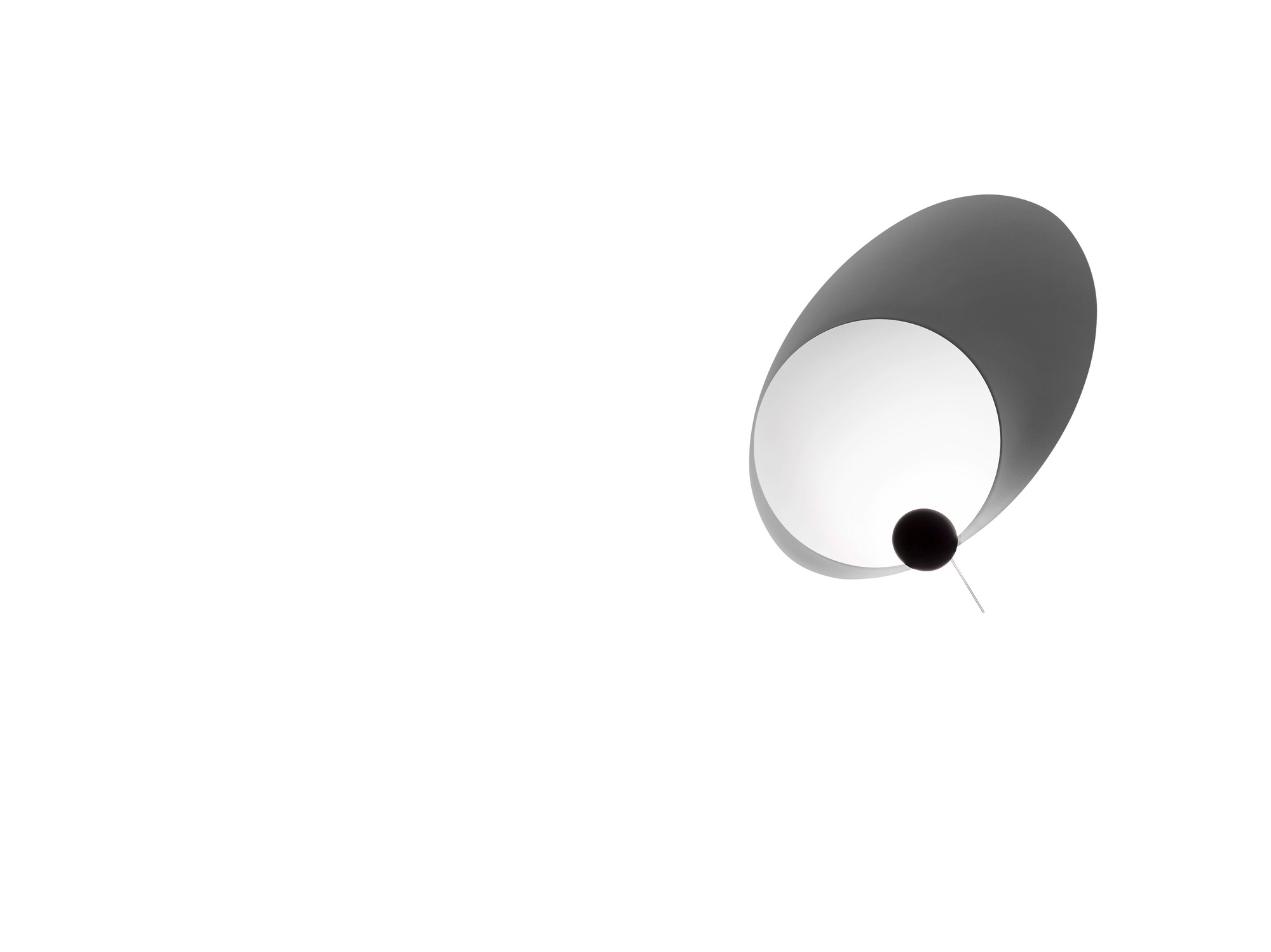 Ellipse Wandleuchte von Ingo Maurer: Abstraktes Design mit grauem Schirm und schwarzem Punkt.