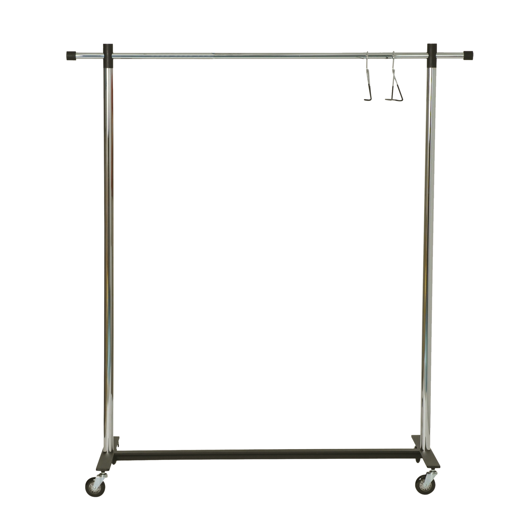 Silberner Garderobenständer auf Rollen (Pom Cart) von Mox, ideal für Kleidung und Textilien.