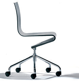 Seitenansicht: Grauer Seesaw Bürostuhl von Richard Lampert mit Rollen und Chromgestell. Ergonomischer Arbeitsstuhl.