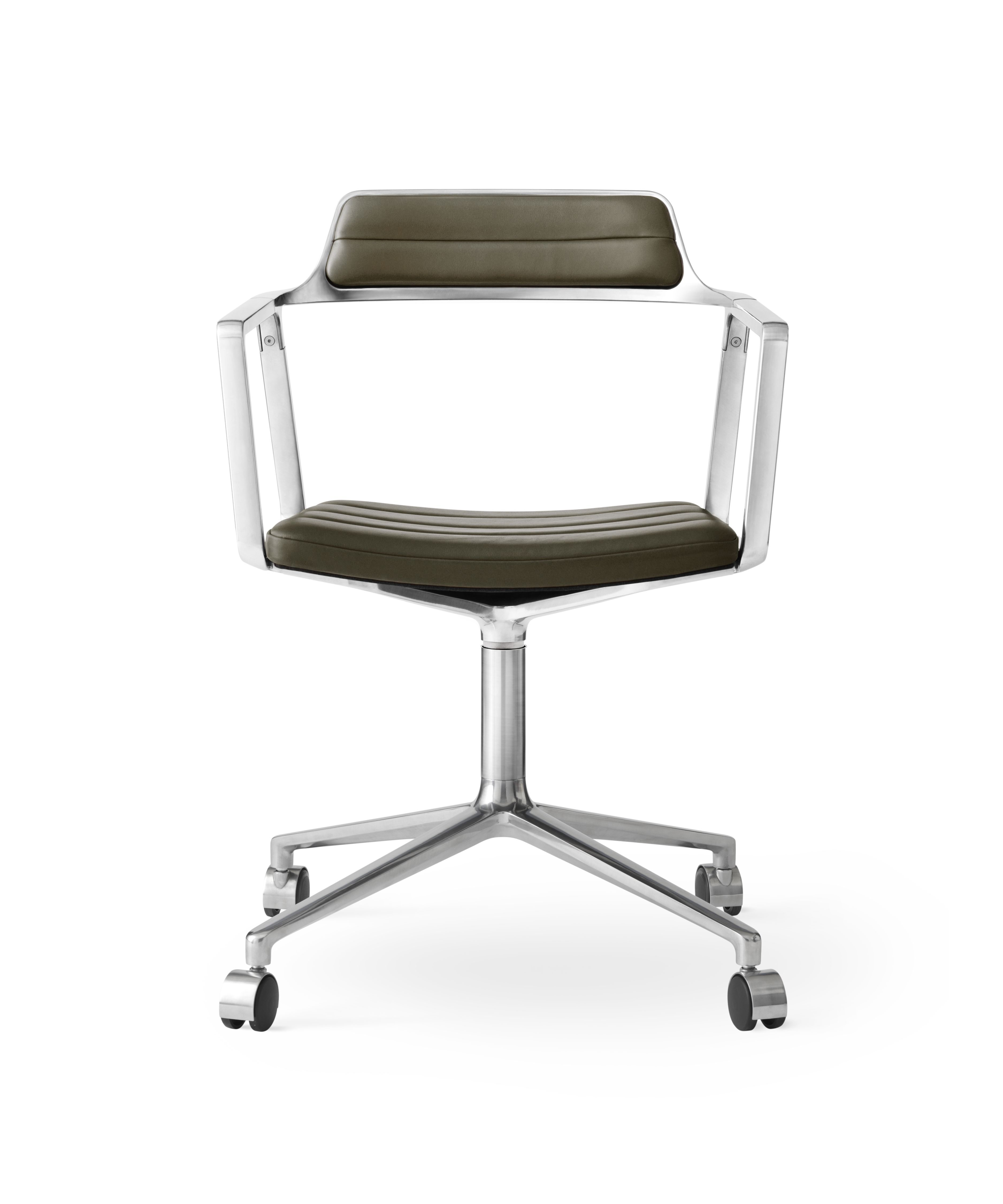 Vipp452 Bürostuhl Bosco Grün mit Rollen, Leder, drehbar und ergonomisch für das Büro.