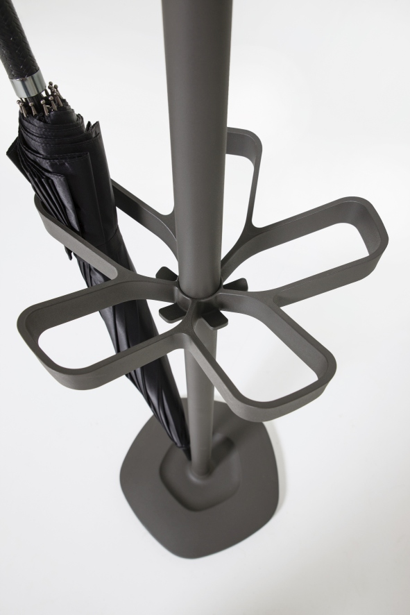 Flower Plus Garderobe mit Schirmständer in Grau, mit schwarzem Regenschirm. Modernes Design für Flur und Büro.