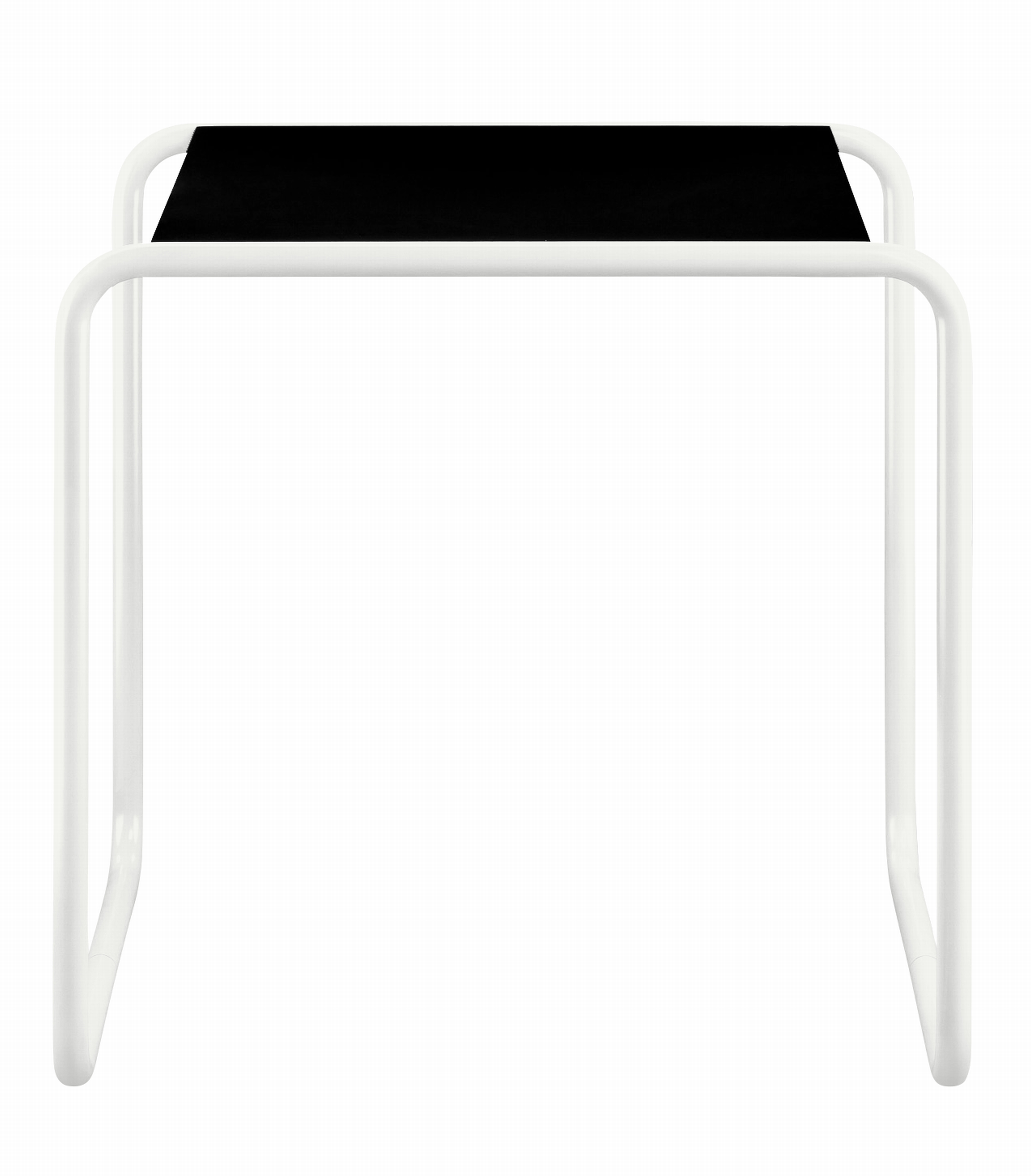 Weißer Thonet B 9 a Beistelltisch mit schwarzer Tischplatte, minimalistisches Design für Wohnzimmer und Büro.