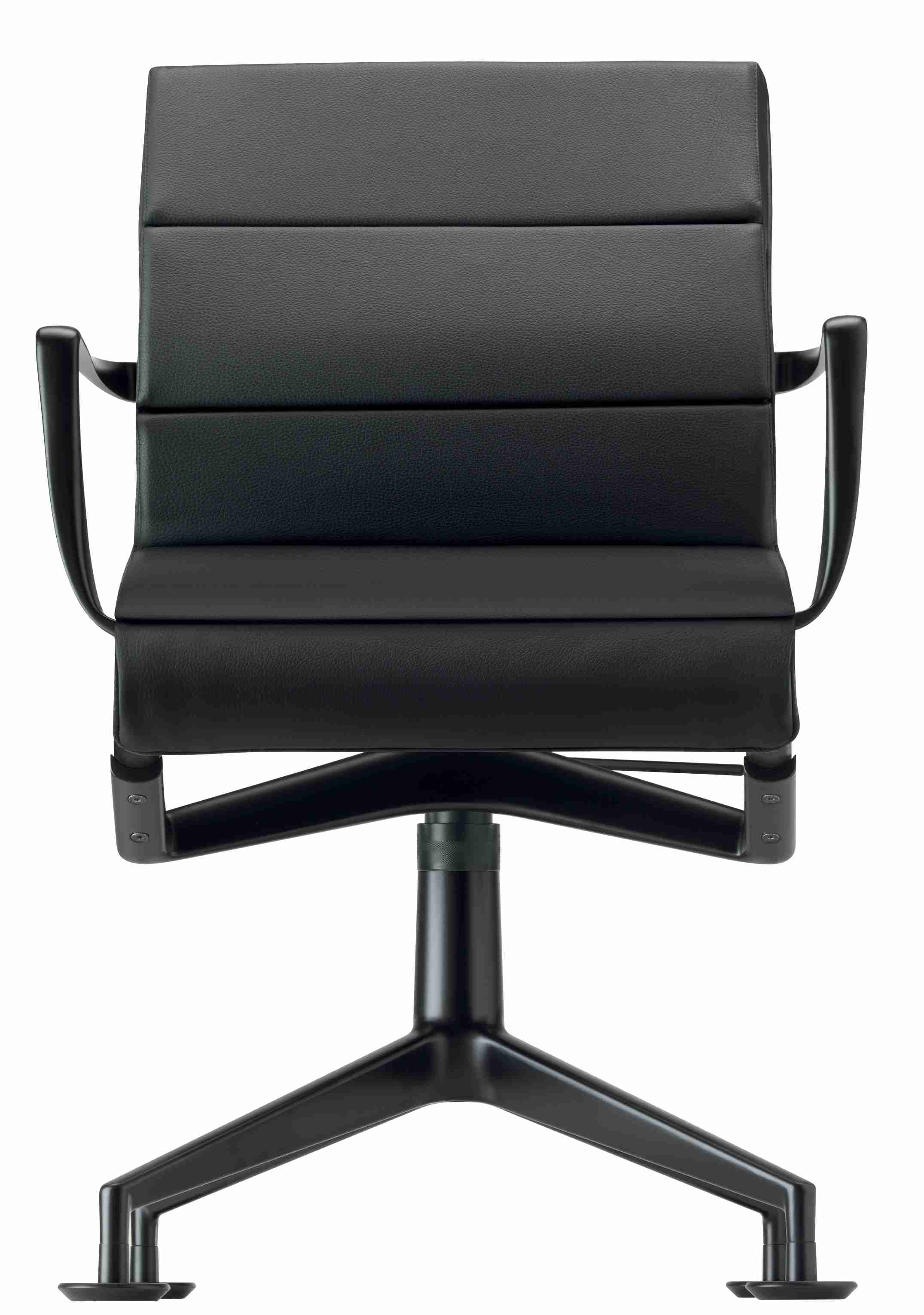 Schwarzer Meetingframe Drehstuhl mit Lederbezug, Bürostuhl für Konferenzräume und modernes Arbeiten.