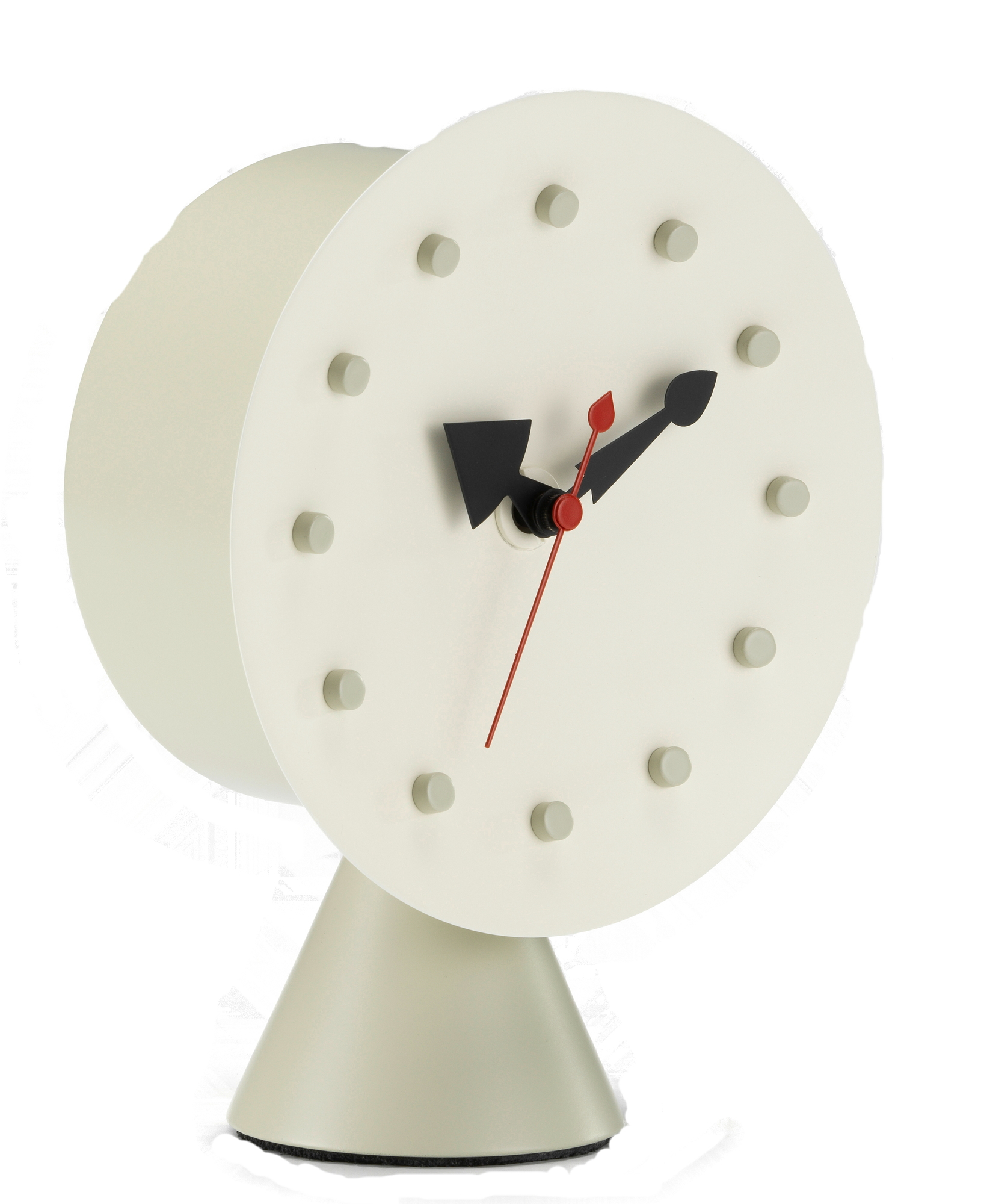 Helle Tischuhr mit Kegelbasis, Designklassiker. Vitra Tischuhr für den Schreibtisch oder Nachttisch.