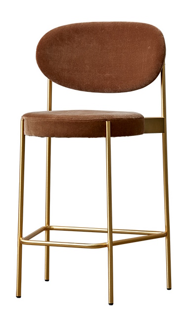 Brauner Verpan Barhocker Series 430 mit goldfarbenem Gestell, Sitzhöhe 65 cm, für Küche oder Bar.