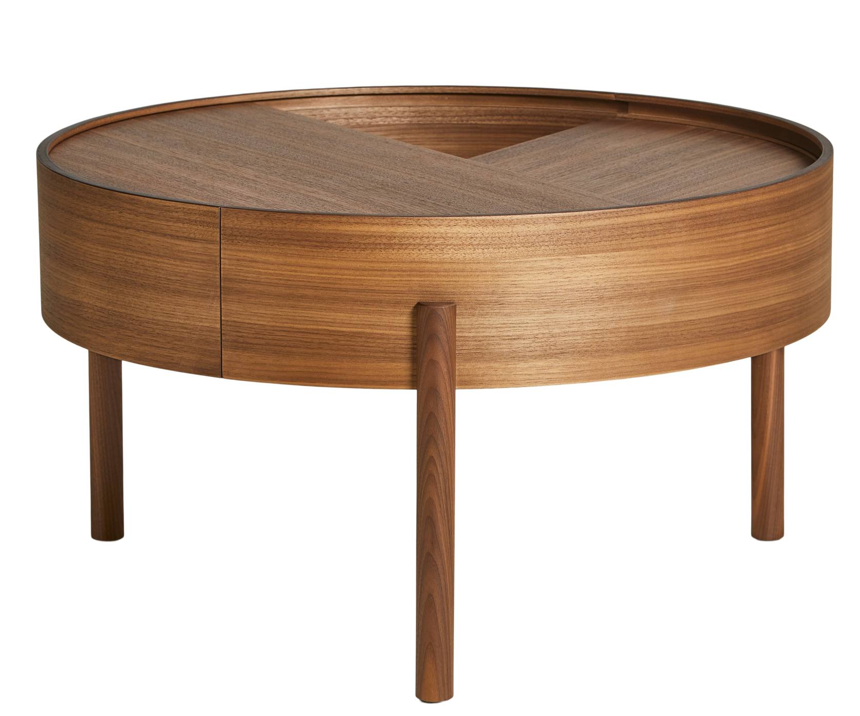 Runder Arc Coffee Table von Woud, Durchmesser 66 cm, aus Walnussholz. Moderner Couchtisch.