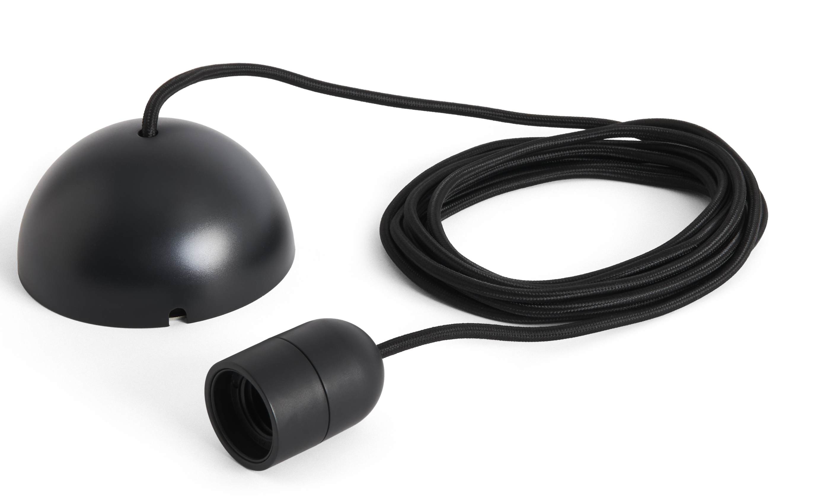 Schwarzes Common Cord Set von Hay: Pendelleuchte Fassung mit Textilkabel und Baldachin für Lampen.