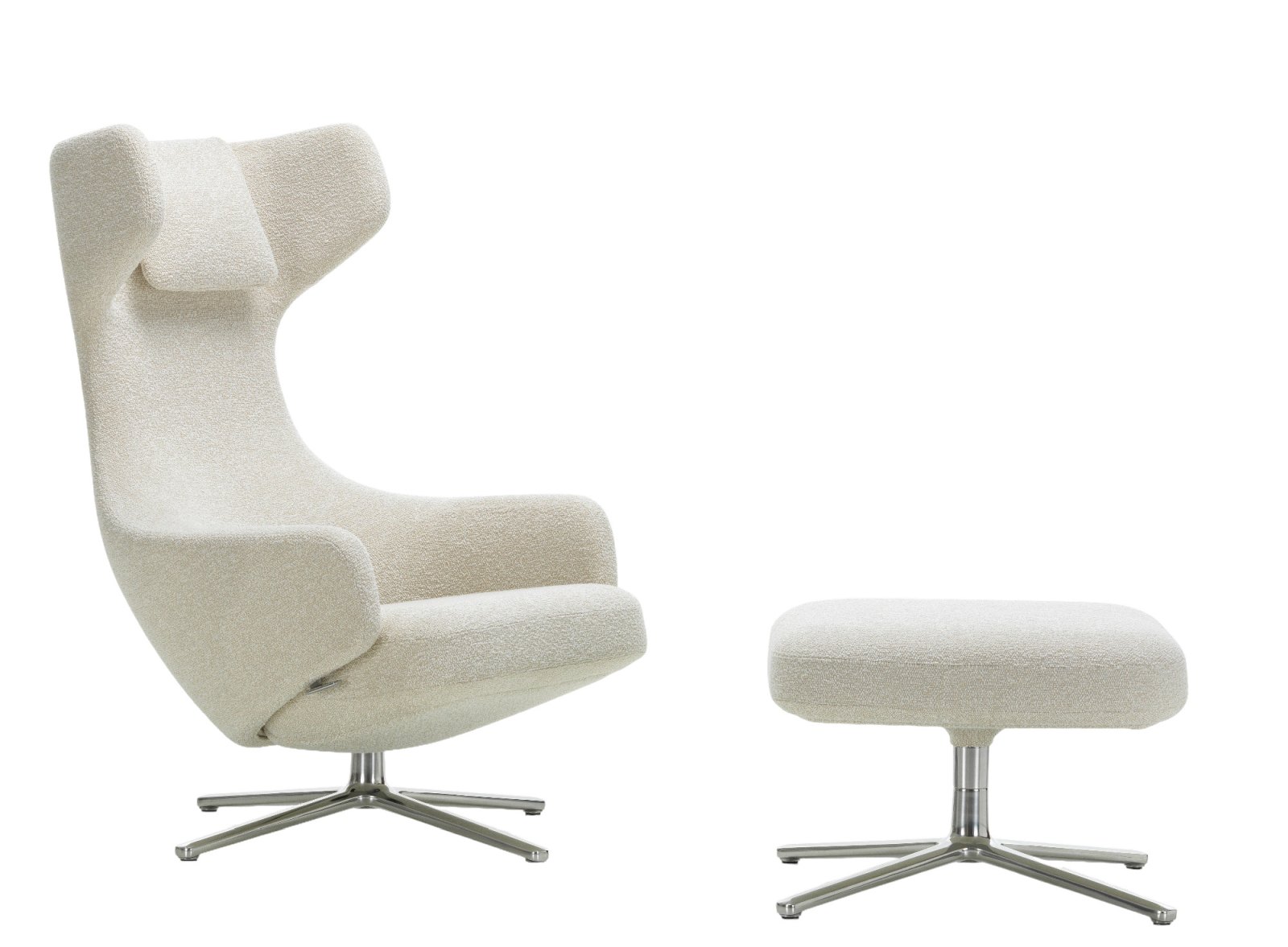 Grand Repos Sessel  + Ottoman Vitra Poliert Nubia Elfenbein / Perle