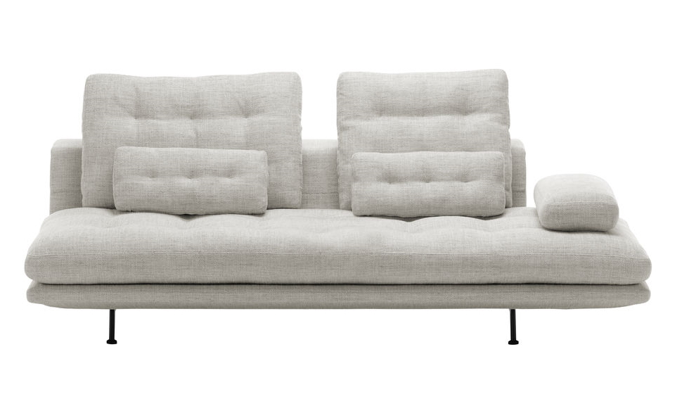 Helles, modernes Grand Sofa 3-Sitzer von Vitra mit Kissen und dunklen Füßen. Bequemes Sofa für Wohnzimmer.