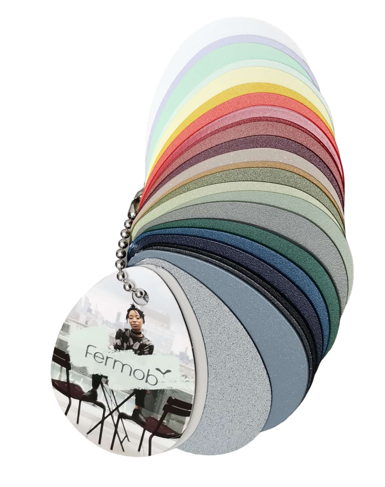 Fermob Farbmusterkarte für Metallmöbel: Farbpalette mit verschiedenen Farbtönen zur Auswahl der passenden Möbelfarbe.