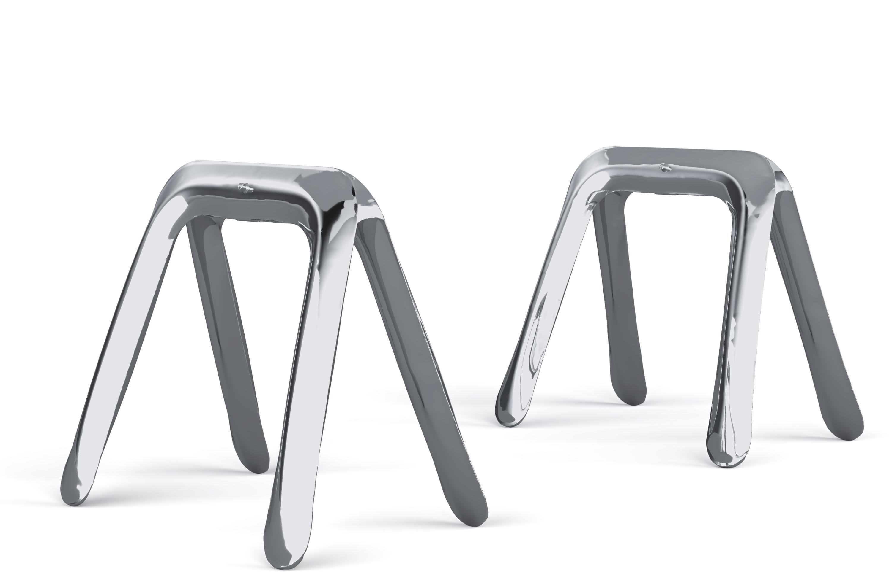 Zwei silberne Kozka Tischgestelle von Zieta, moderne Designermöbel für Esstische oder Schreibtische.