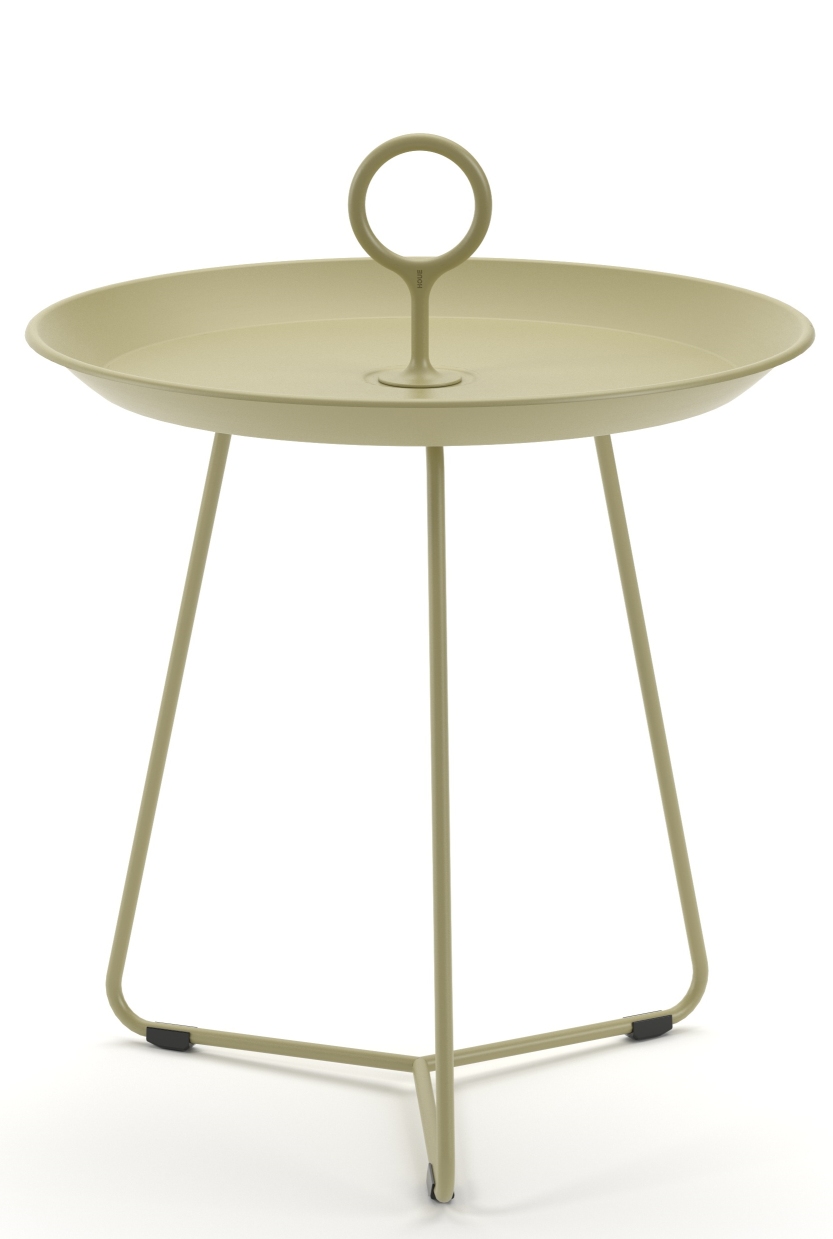 Eyelet Beistelltisch von Houe, klein, hellgrün, mit Griff, für drinnen und draußen.